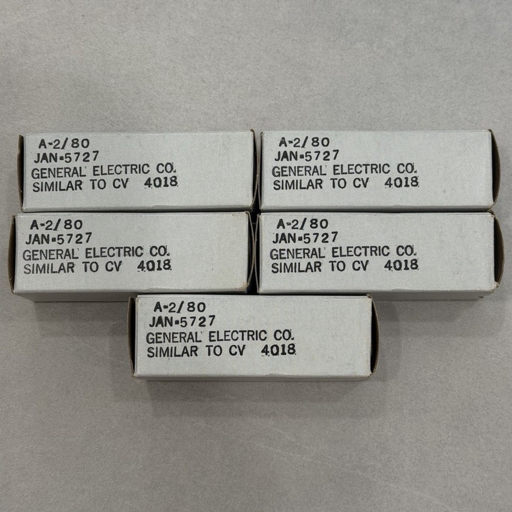 5 General Electric JAN 5727 Vacuum Electron Tubes Untested NOS Date 2/1980